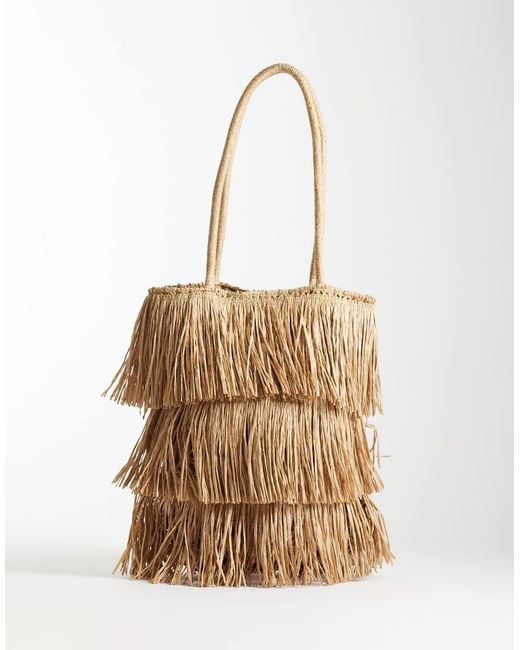 ASOS Natural Straw Fringe Tote Bag