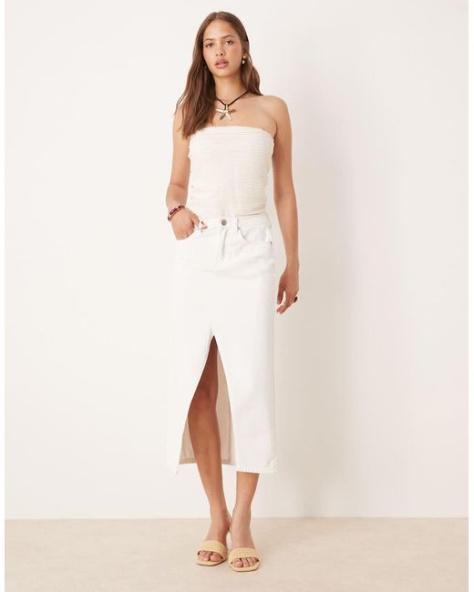 ASOS White Crochet Semi Sheer Long-Line Bandeau Top