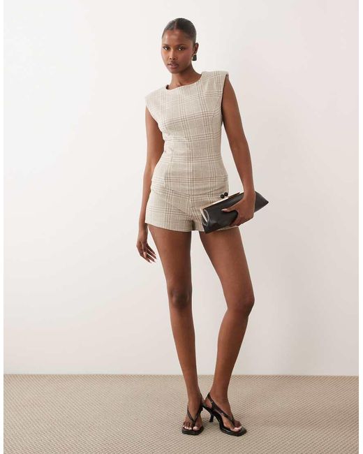 ASOS White Mix & Match Brushed Herringbone Shoulder Pad Fitted Top