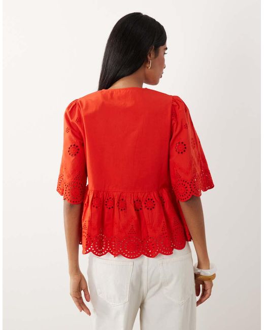 Y.A.S Red Tie Front Cotton Broderie Top