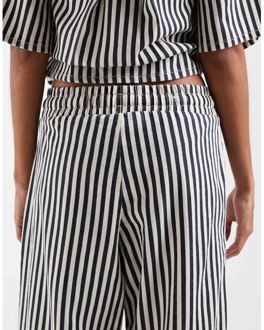 River Island Gray Tie Waist Wide Leg Striped Jeans