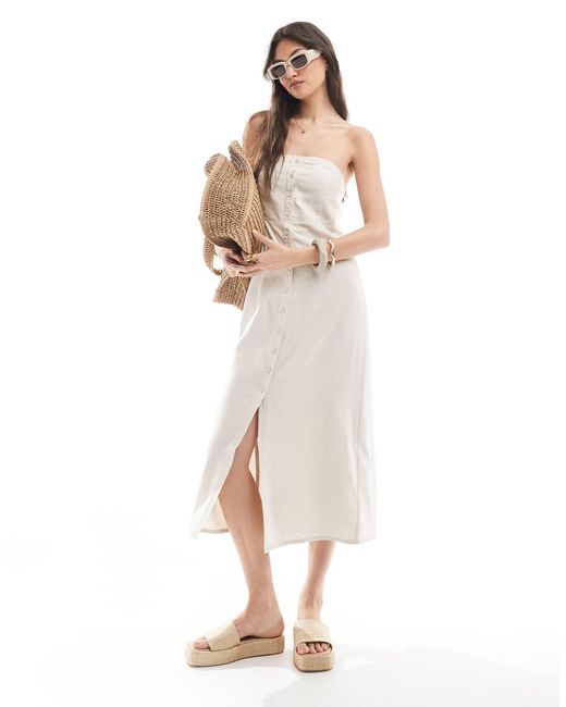 ONLY White – trägerloses midikleid aus leinenmix