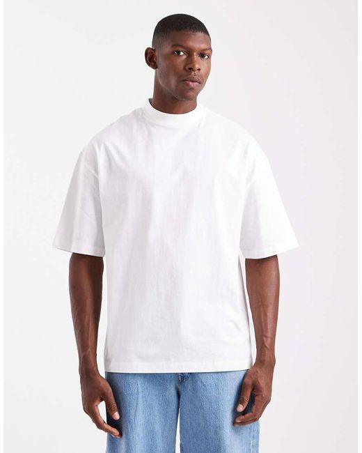 Camiseta Blanca Extragrande Básica Con Cuello Subido Essentials De ASOS de hombre de color White