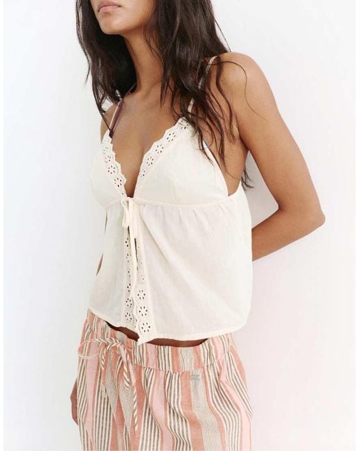 Pull&Bear White Strappy Top With Lace Detail