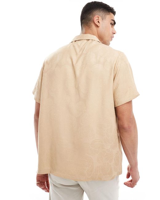 Chemise décontractée en jacquard avec col à revers et manches courtes - beige feuillu ASOS pour homme en coloris Natural