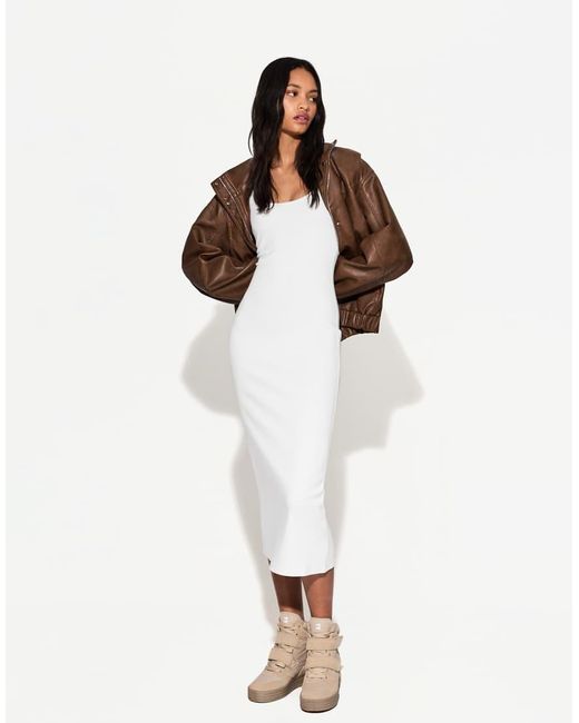 Bershka White Strappy Midi Dress