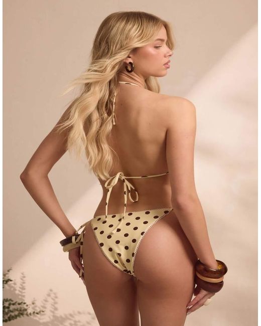 Missy Empire Brown Polka Dot Scalloped Trim Bikini Top