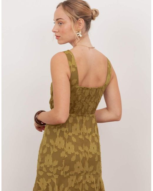 ANAYA Natural Floral Burnout Square Neck Tiered Midaxi Dress