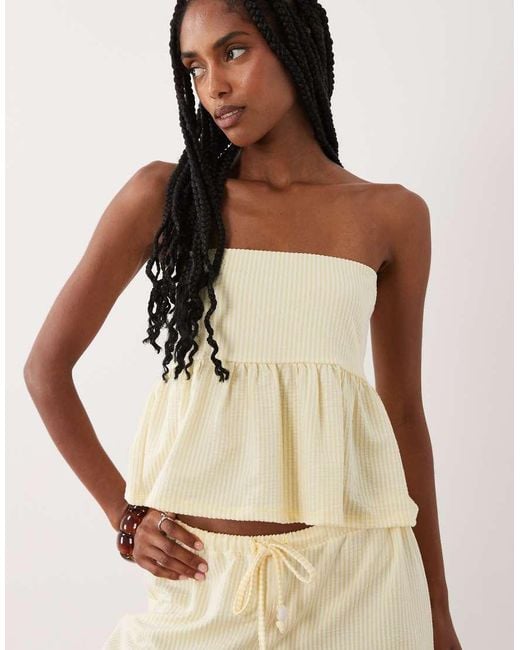 ASOS Natural Micro Stripe Peplum Top Co-ord