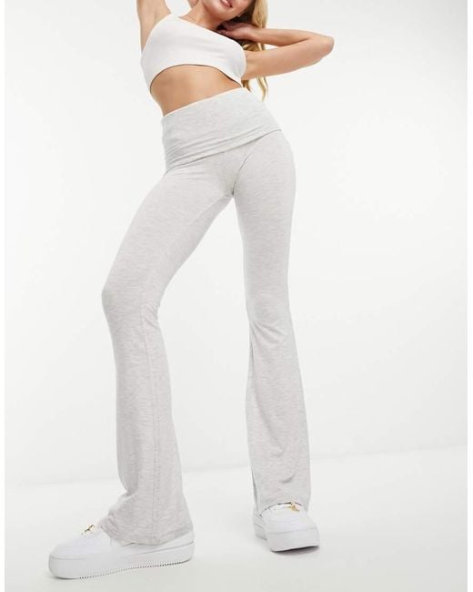 Miss Selfridge White Low Rise Deep Fold Over Waistband Flare leggings