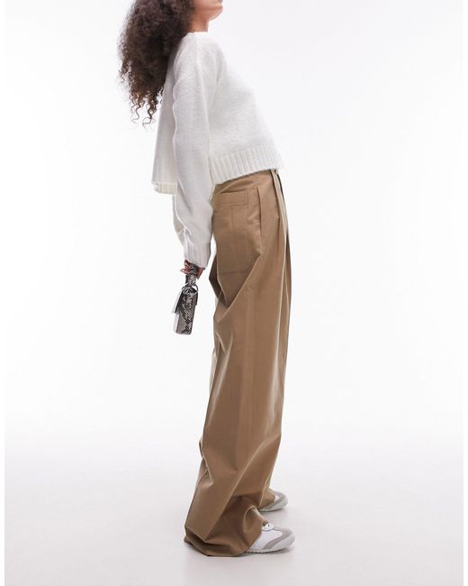 Pantalon chino à taille haute avec poches fonctionnelles - sable TOPSHOP en coloris Natural