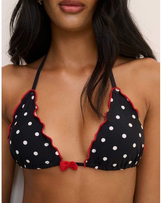 Nobody's Child Black Polka Dot Frill Edge Triangle Bikini Top