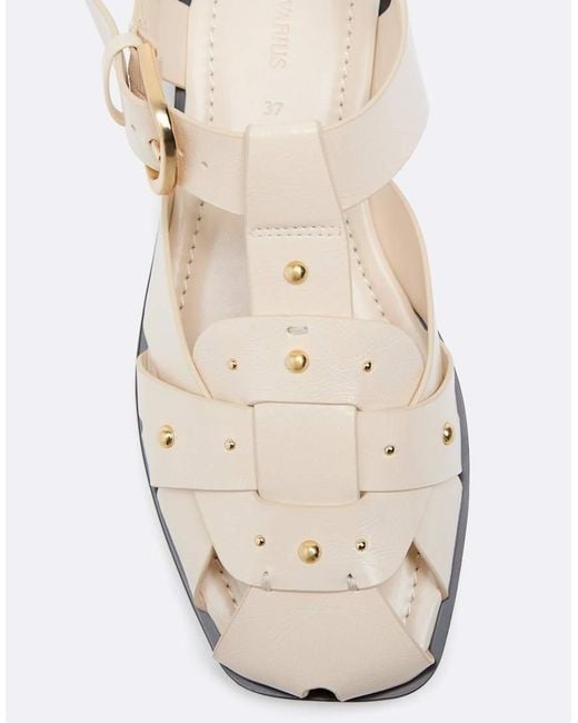 Stradivarius White Leather Effect Studded Cage Sandals