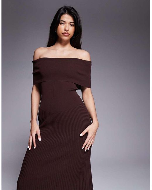 Bardot Purple Harro Ribbed Knit Off The Shoulder Midi Dress