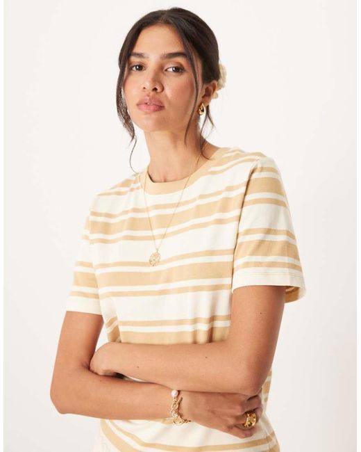 T-Shirt Color Crema E Bianca A Righe A Coste di Mango in Natural