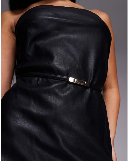River Island Blue Faux Leather Bandeau Dress With Skinny Belt