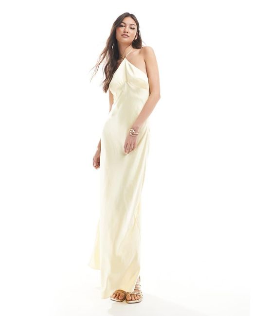 Six Stories White Bridesmaid Halter Neck Satin Maxi Dress