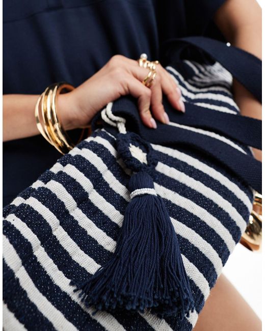Accessorize Blue Textured Stripe Tote Bag