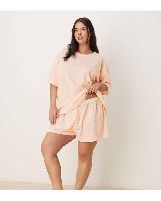 Pantalones Cortos De Pijama A Rayas Rosas Con Vuelo Mix & Match De Asos Design Curve ASOS de color Pink