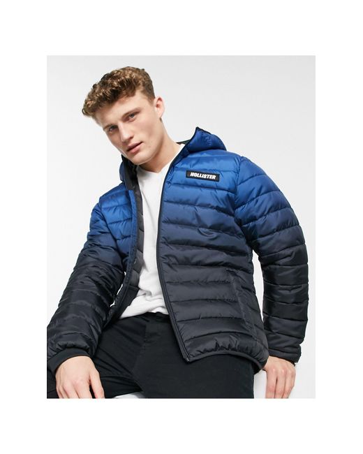 Hollister Blue Ombre Lightweight Hooded Puffer Jacket for men