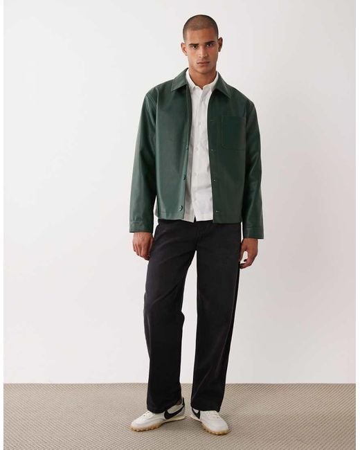 ASOS Green Faux Leather Shacket for men