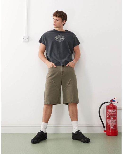 T-shirt coupe carrée à mancherons et imprimé graphique - délavé Weekday pour homme en coloris Black