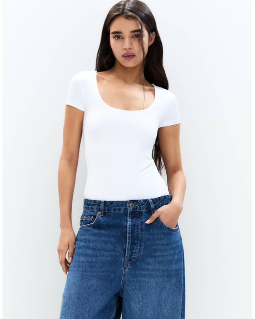 Body en polyamide avec encolure dégagée et manches courtes Pull&Bear en coloris Blue