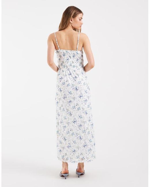 Pieces Blue Smocked Lace Cami Maxi Dress