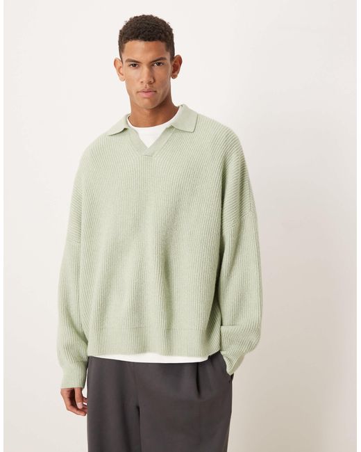 ASOS Natural Super Oversized Boxy Fit Knitted Fisherman Rib Notch Neck Jumper for men