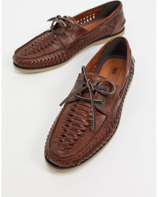 ASOS Brown Woven Boat Shoes for men