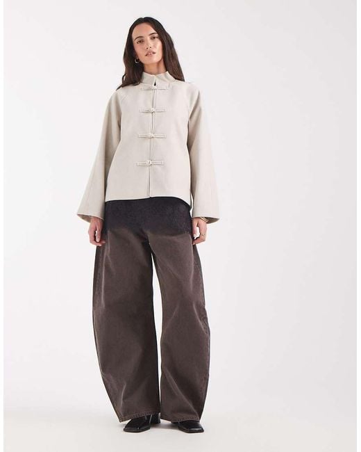 Pieces Natural Mandarin Fastened Funnel Neck Wool-Look Coat