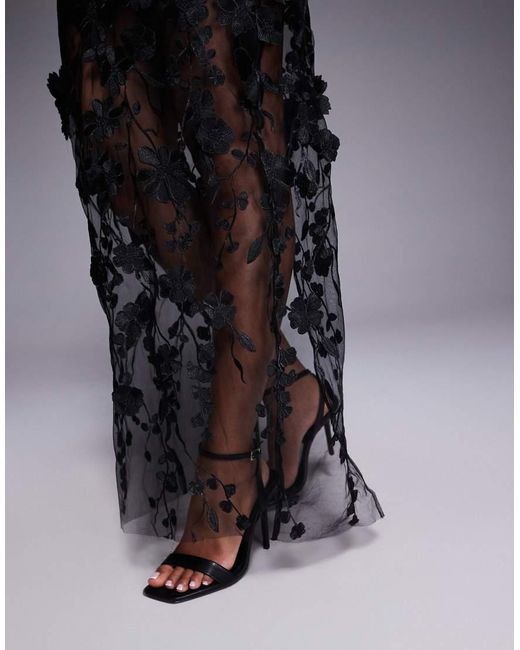 Jarlo Blue Embroidered Mesh Tube Midaxi Dress