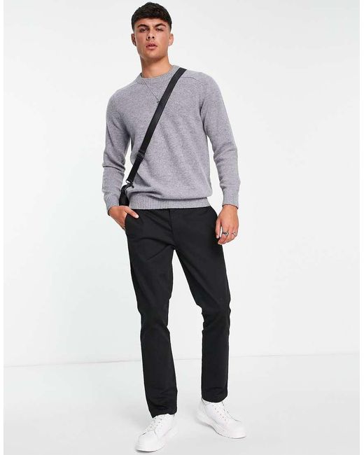 SELECTED Gray Homme Wool Crew Neck Jumper for men