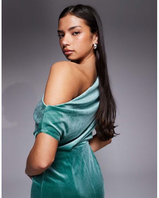 ASOS Green Velvet Dropped Shoulder Midi Dress