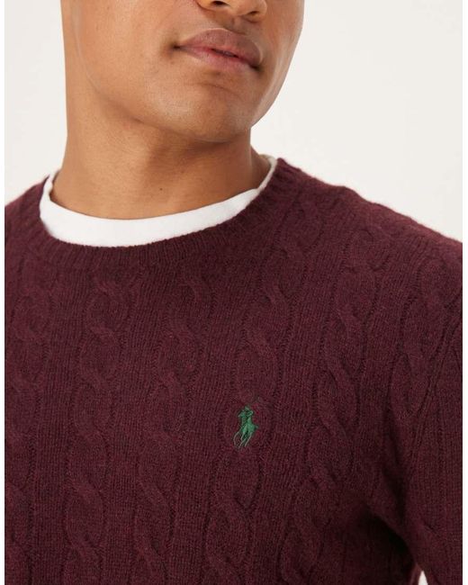 Polo Ralph Lauren Red Icon Logo Wool Cable Knit Jumper for men