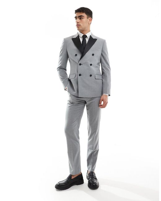 ASOS Gray Double Breasted Skinny Suit Jacket for men