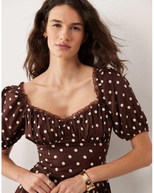 Miss Selfridge Brown Spun Milkmaid Mini Dress