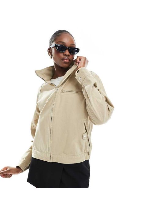 ASOS Natural Asos Design Tall Oversized Twill Funnel Neck Jacket