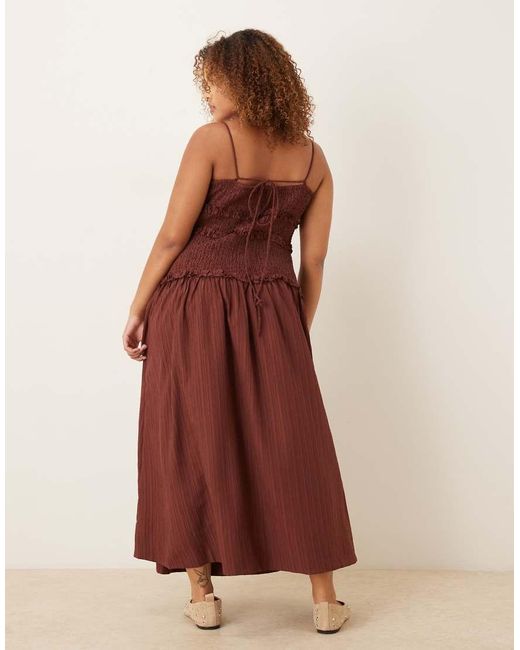 ASOS Brown Asos Design Curve Crinkle Maxi Sundress With Shirred Dropped Waist