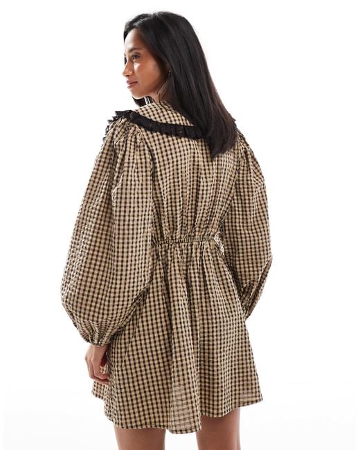 Miss Selfridge Natural Long Sleeve Collar Tea Dress