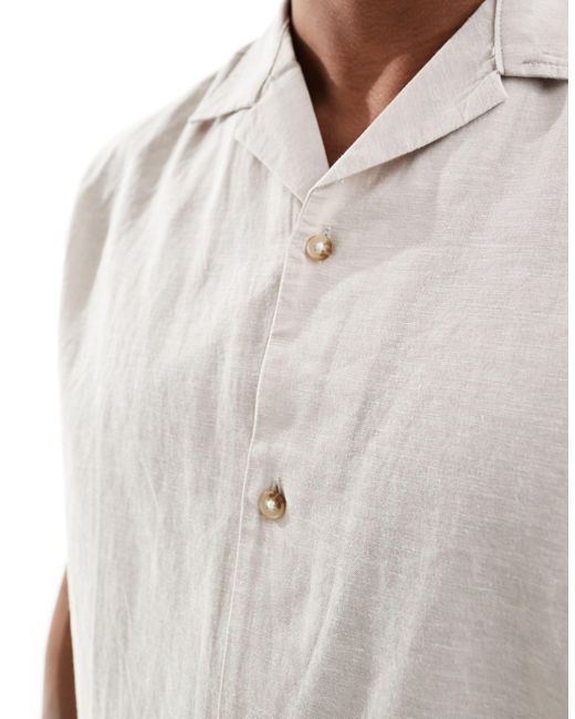 Jack & Jones White Linen Shirt With Revere Collar for men