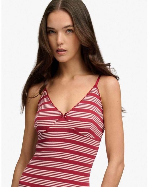Superdry Red Stripe Ribbed Jersey Maxi Dress