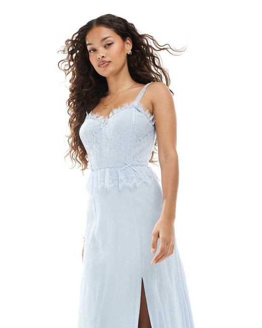 Miss Selfridge Blue Cheesecloth Corset Dress With Ribbon Trims