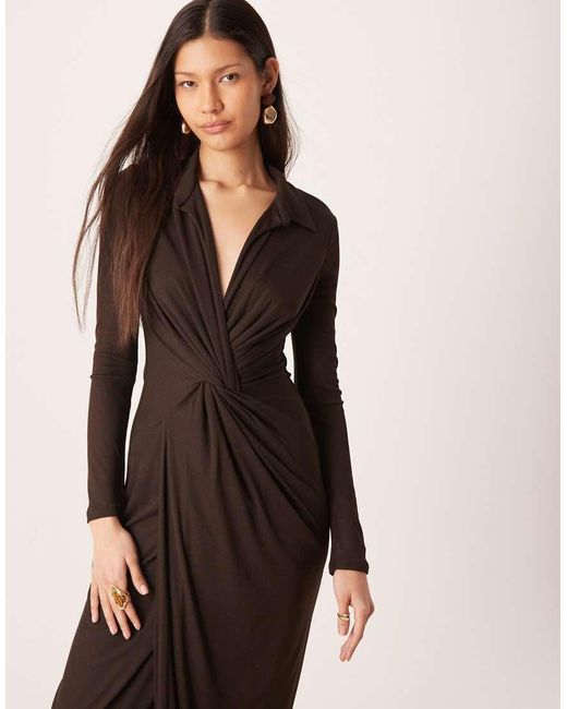 ASOS Natural Collared Twist Detail Midi Dress