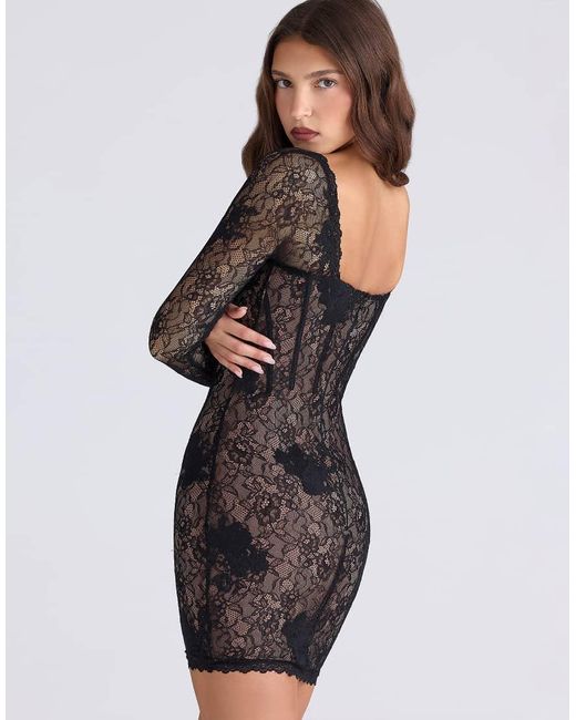 House Of Cb Black Lucienne Stretch Embroidered Floral Lace Mini Dress