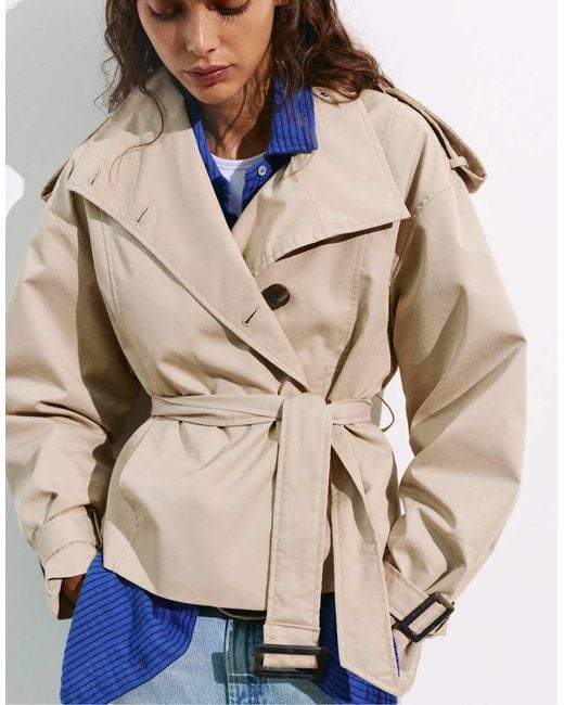 Pull&Bear Natural Short Belted Trench Coat