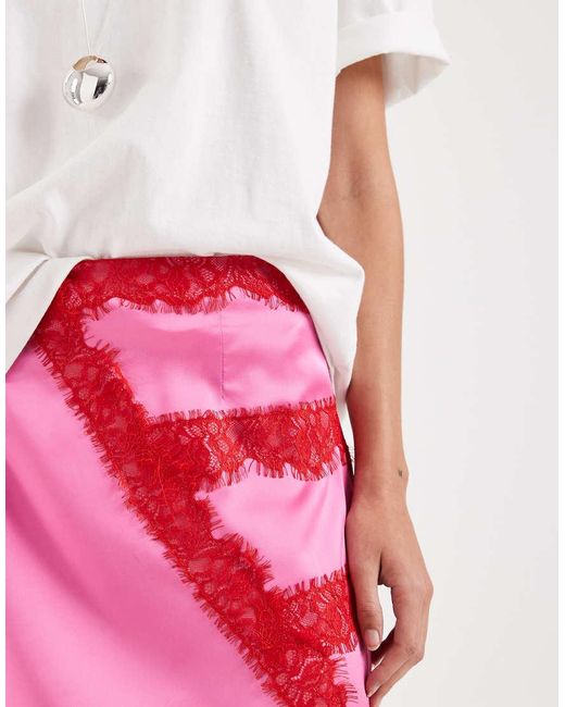Never Fully Dressed Pink Lace Trim Satin Maxi Skirt Co-Ord