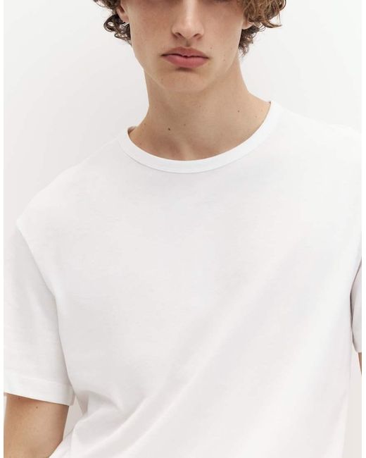 Pull&Bear White Slim Fit Basic T-shirt for men