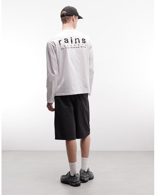 Rains White 41490 Long Sleeve Relaxed Fit Splash Logo T-shirt for men
