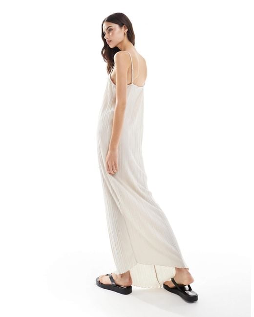 Vero Moda White Plisse Jersey Maxi Dress With Asymmetric Hem